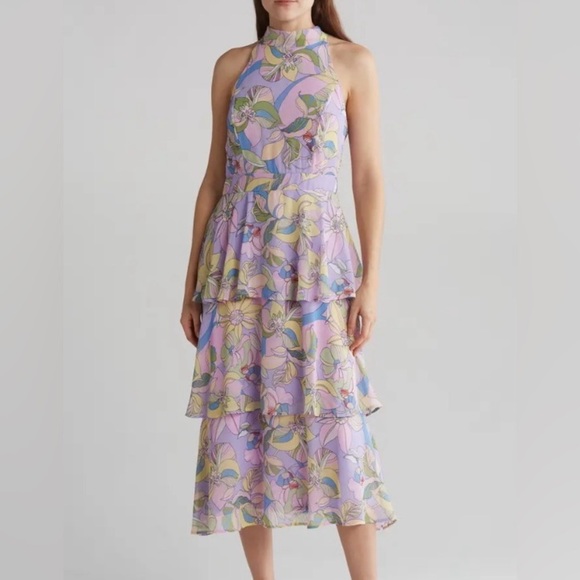 Tahari Women’s Floral Tiered Halter Dress in Pastel Colors NEW size 12 - Picture 1 of 16